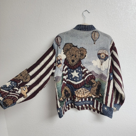 Vintage Sugar Street Weavers Boyds Bears Patriotic Jacket Size L-XL USA Damaged - Picture 4 of 16
